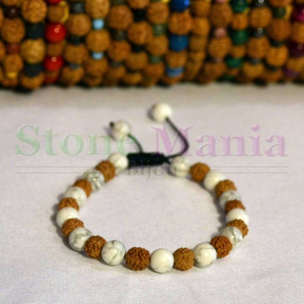 Bratara rudraksha 6mm si howlit 6mm