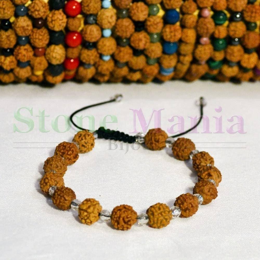 Bratara rudraksha 8mm si cristal de stanca fatetat 4mm