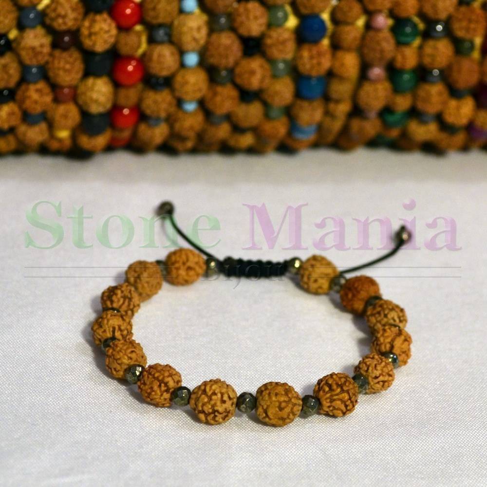 Bratara rudraksha 8mm si pirita fatetata 4mm