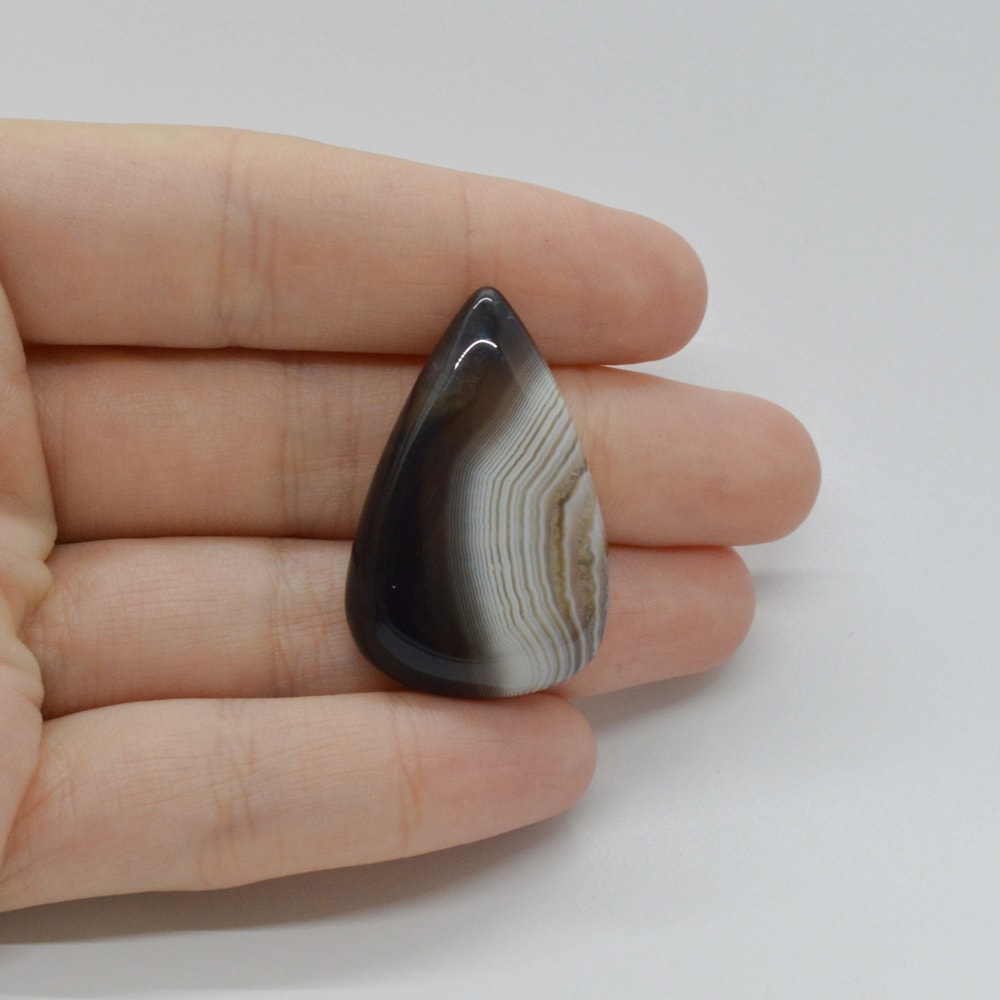 Cabochon agat negru dantelat 35x23x6mm c51