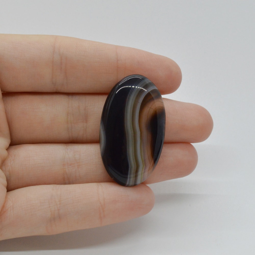 Cabochon agat negru dantelat 36x21x6mm c62