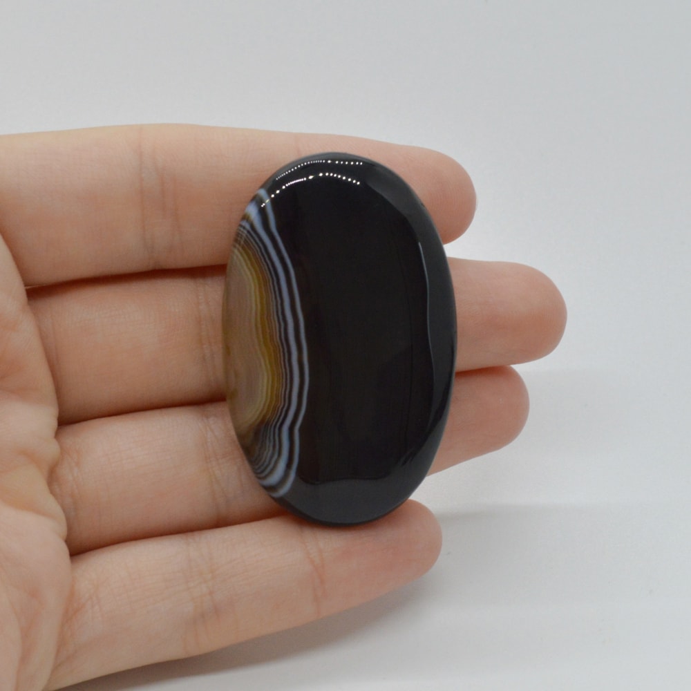 Cabochon agat negru dantelat 47x30x7mm c23