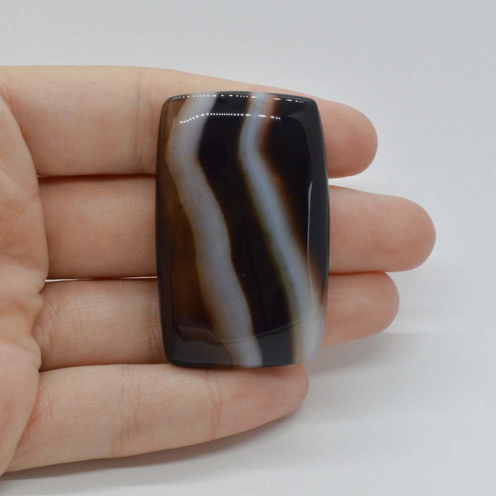 Cabochon agat negru dantelat 48x30x7mm c47