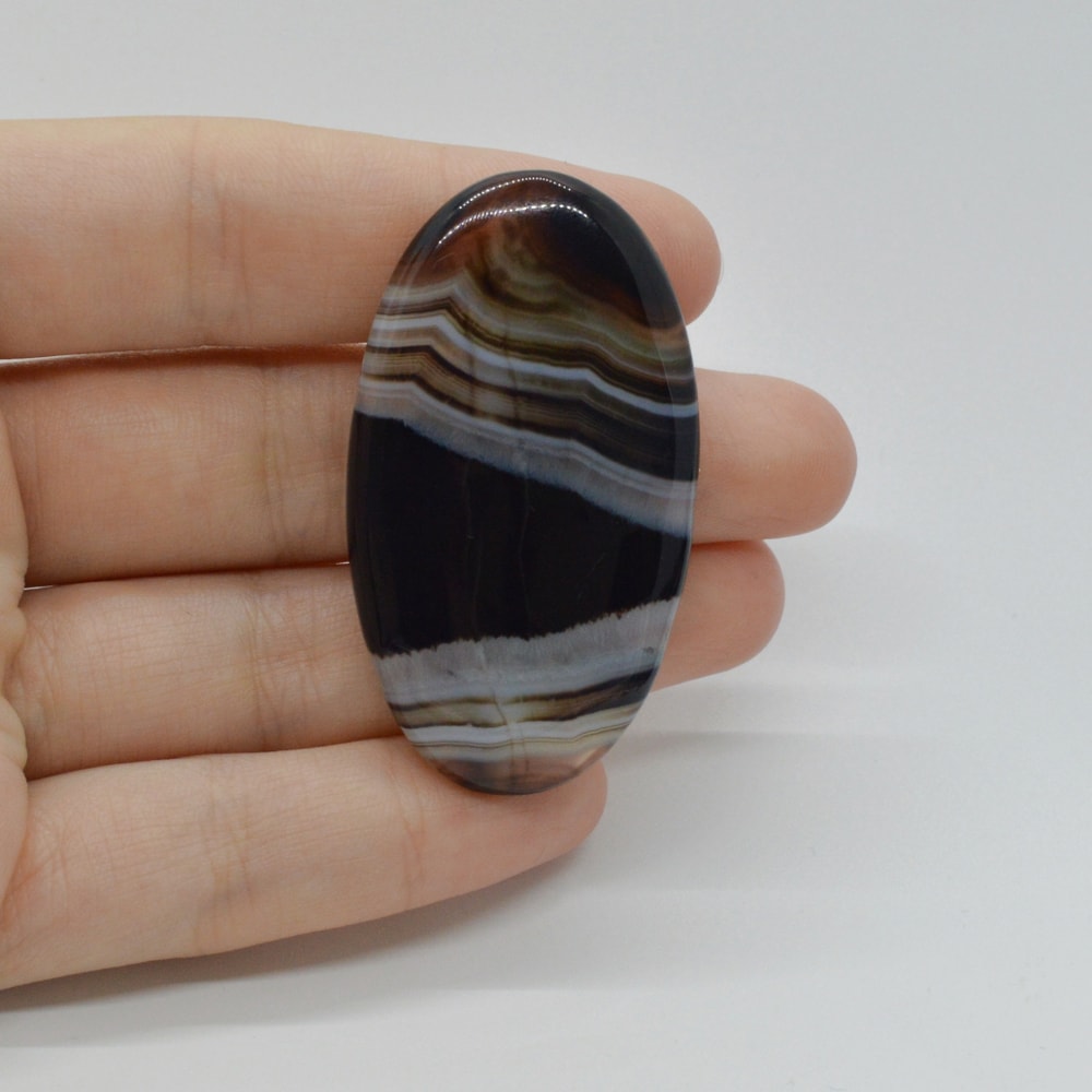 Cabochon agat negru dantelat 50x28x6mm c96