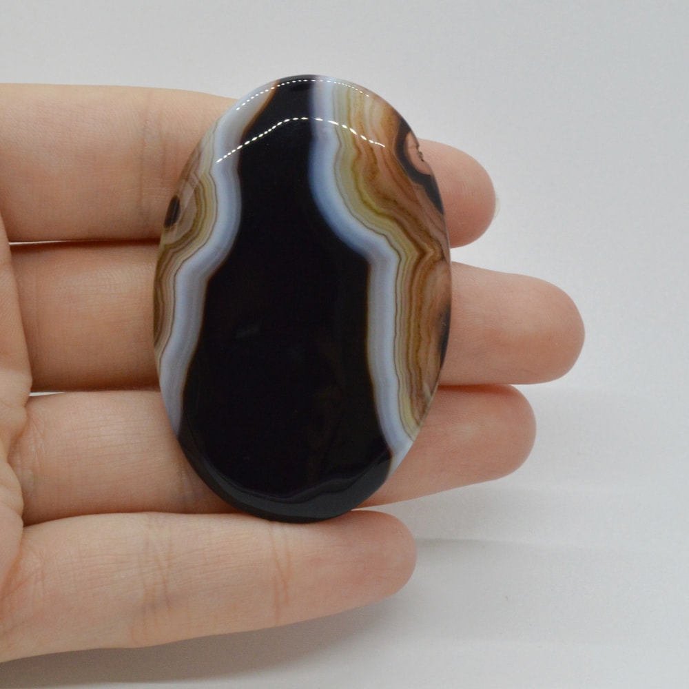 Cabochon agat negru dantelat 54x36x6mm c66