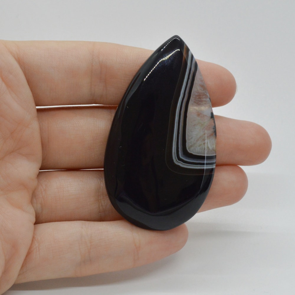 Cabochon agat negru dantelat 57x33x7mm c95