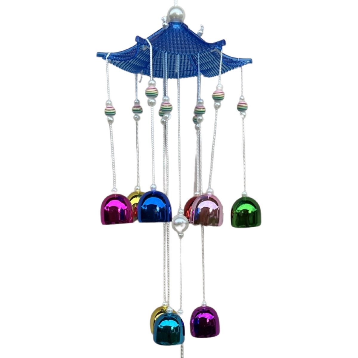 Clopotei de vant colorati din metal cu 9 ramuri si pagoda 60cm impotriva energiilor negative