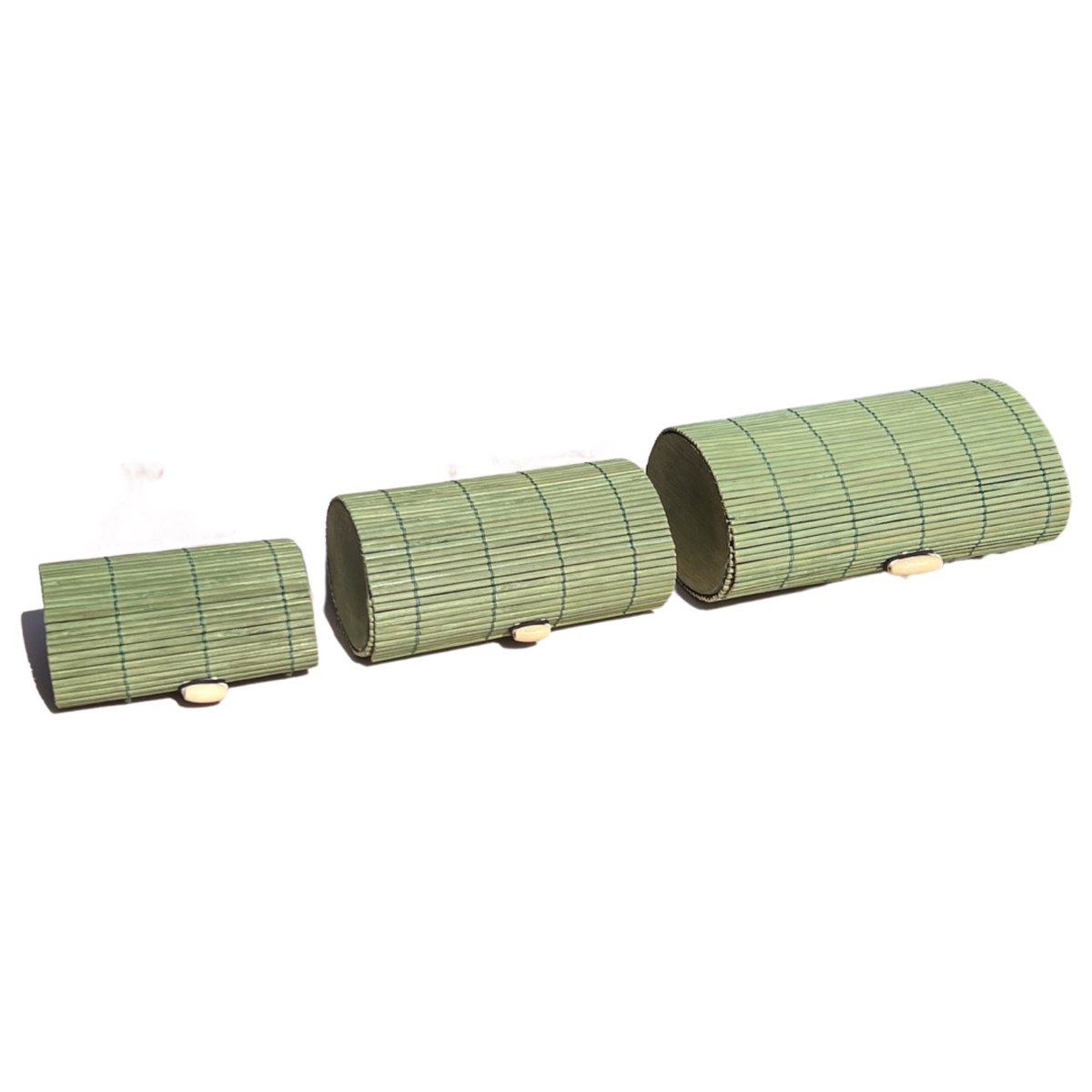 Set 3 cutii din bete de bambus rotunde verzi