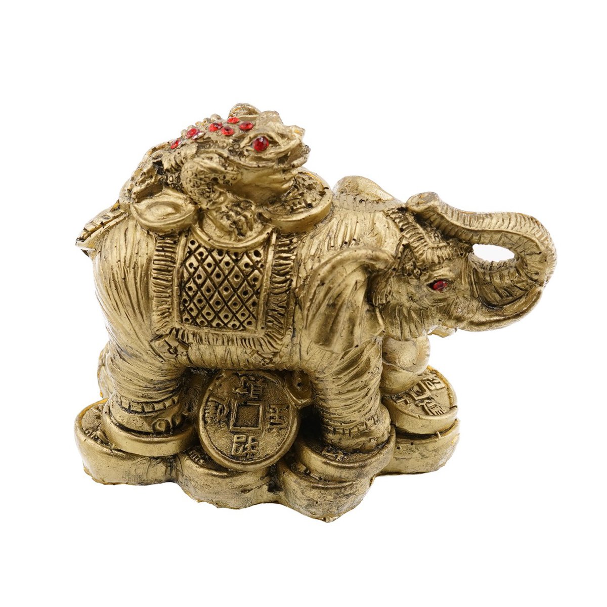 Statueta feng shui elefant cu broasca raioasa si monede 9cm