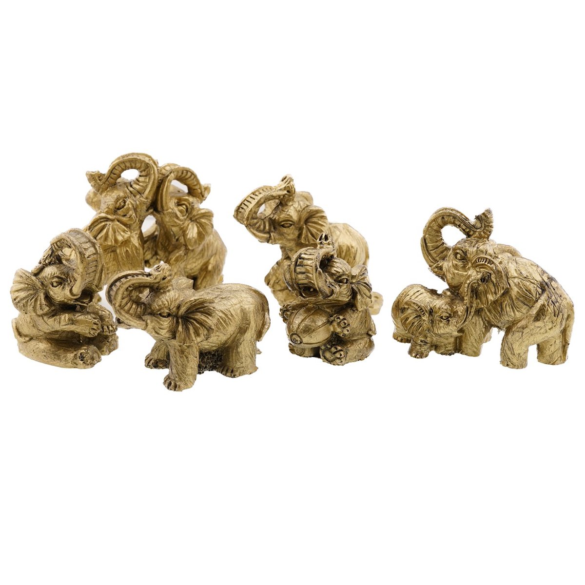Set 6 statuete feng shui elefanti din rasina aurie 6-10cm