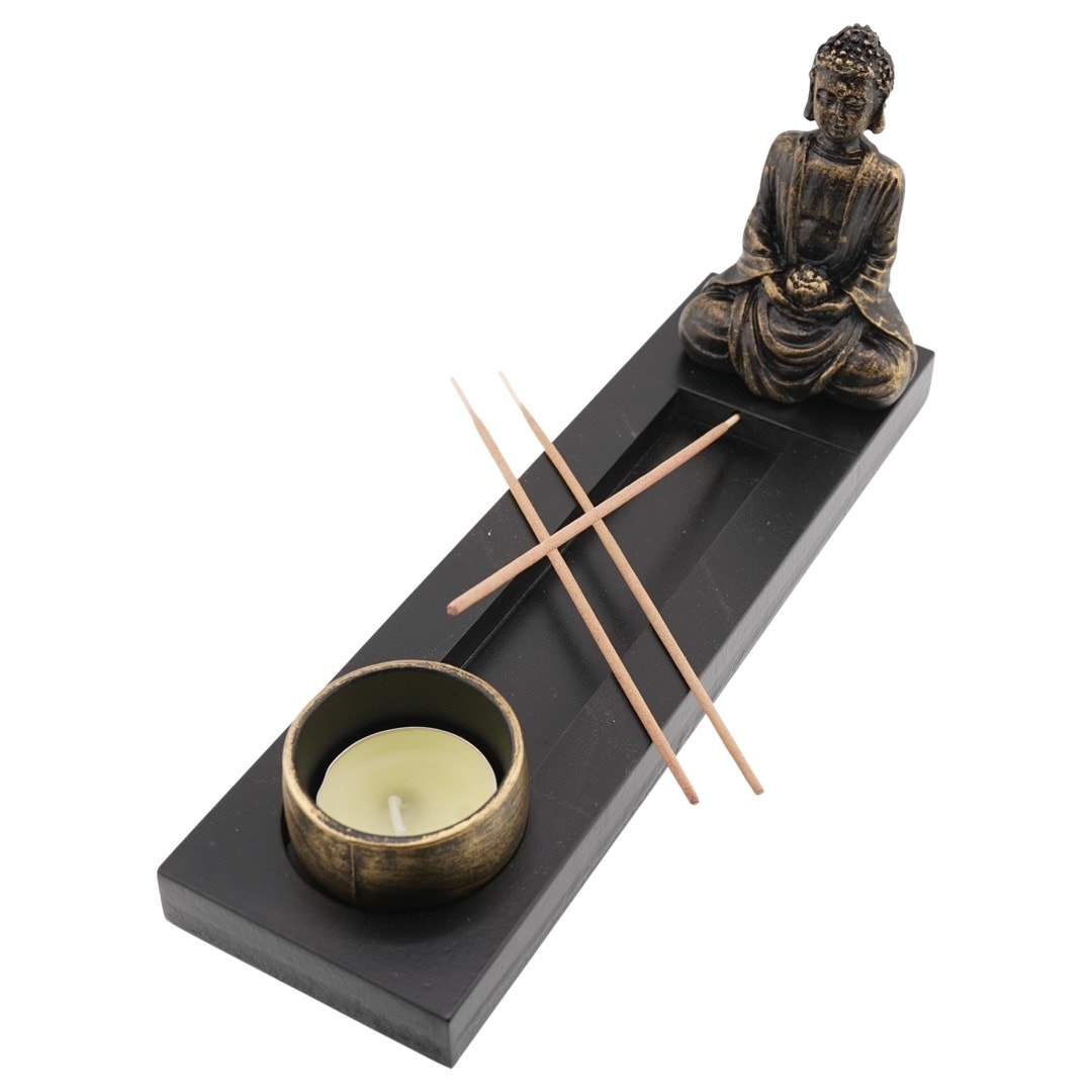 Decoratiune suport cu buddha pentru lumanare si betisoare parfumate model 1