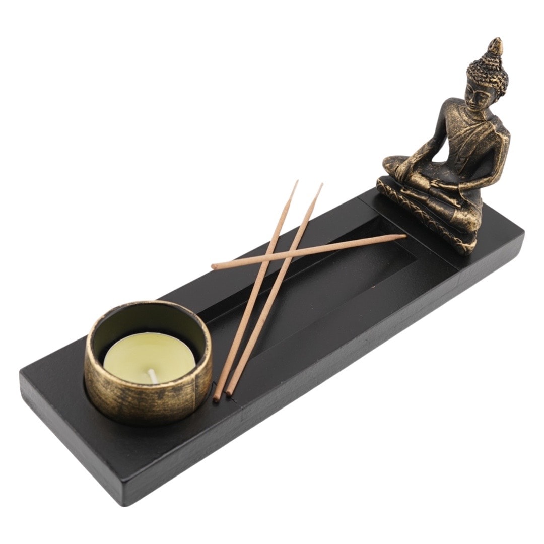 Decoratiune suport cu buddha pentru lumanare si betisoare parfumate model 2