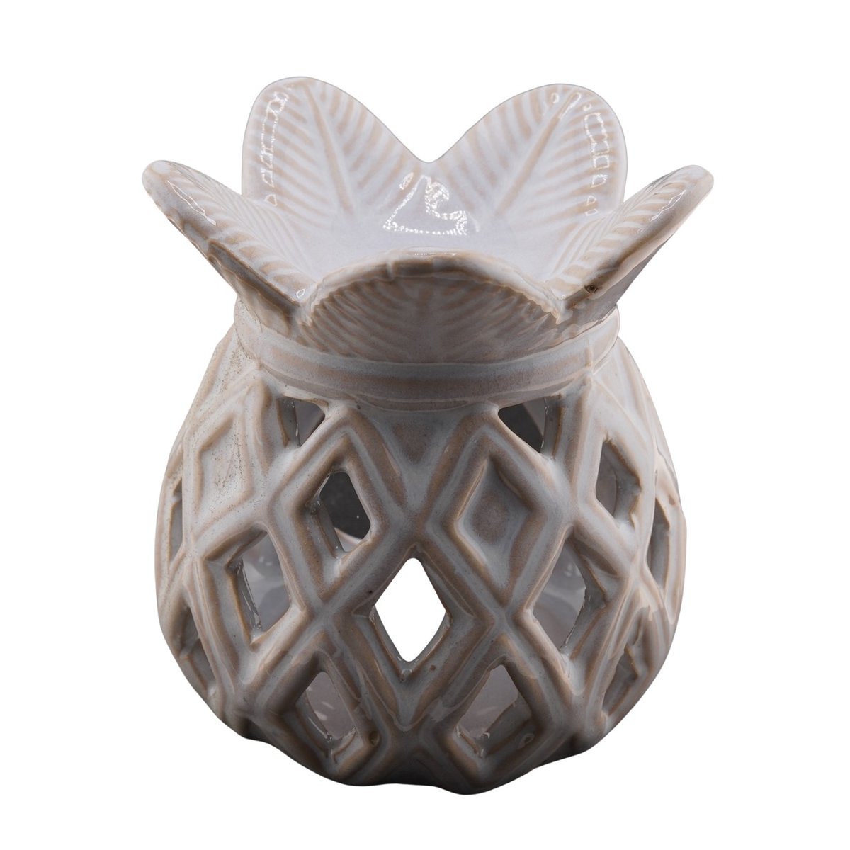 Stonemania Bijou Vas aromaterapie din ceramica cu model ananas alb 12cm ar103