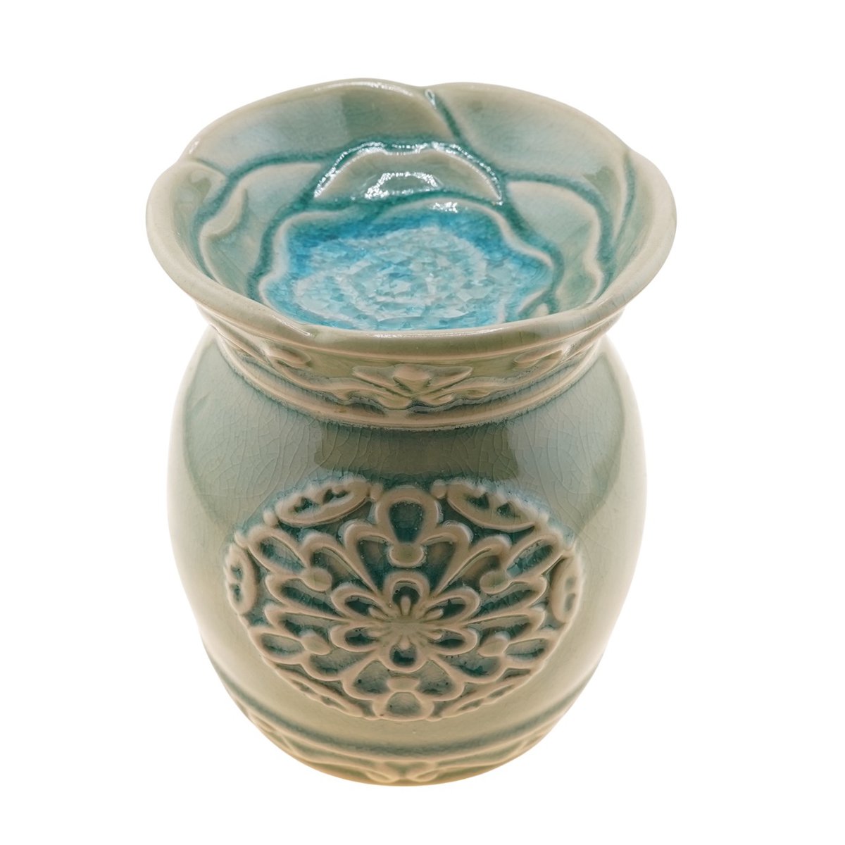 Vas aromaterapie din ceramica cu model floare albastru 11cm ar101