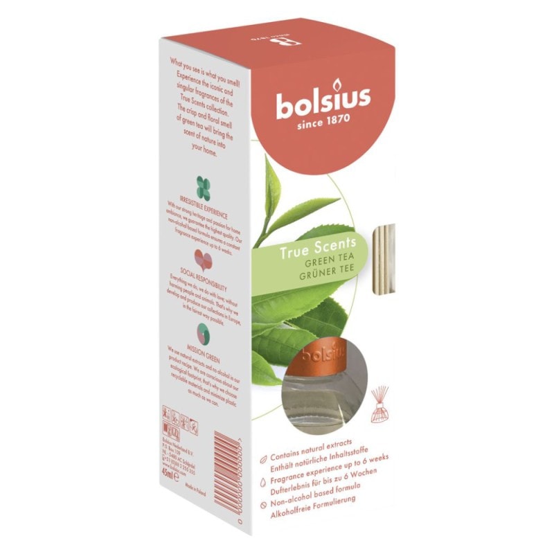 Odorizant difuzor cu betisoare pentru casa true bolsius - green tea ceai verde 45ml