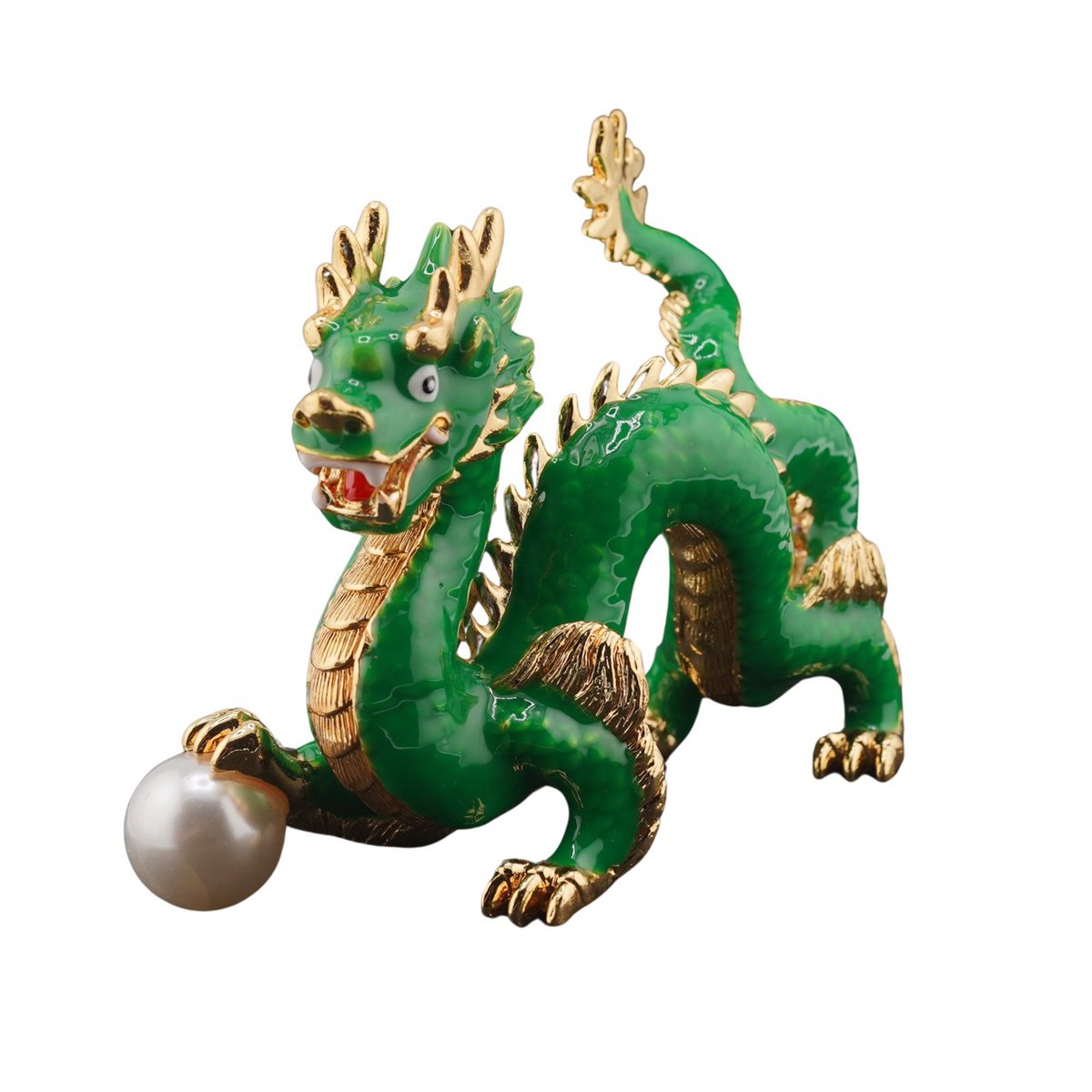 Statueta dragon verde tanar cu perla 2024