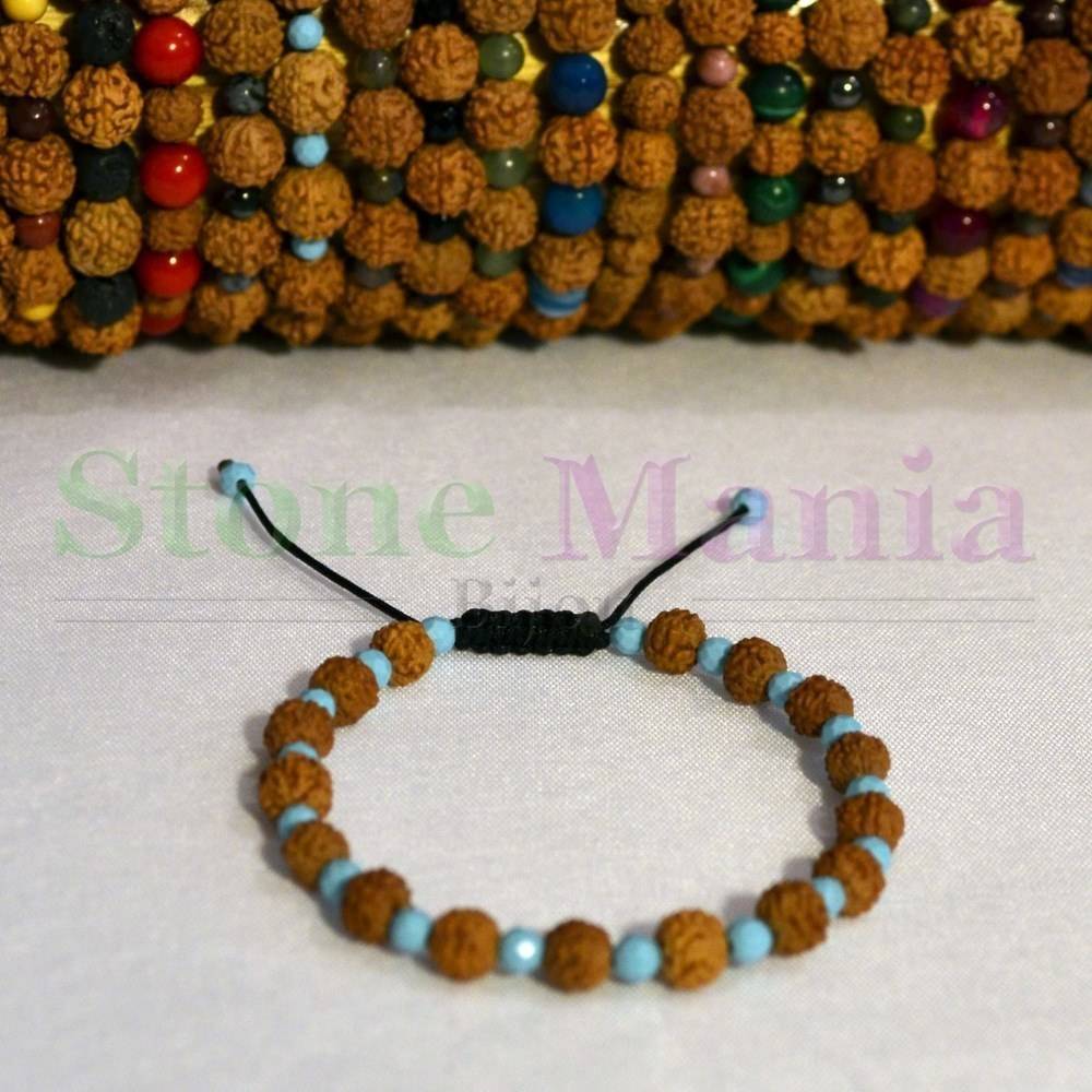 Bratara rudraksha 6mm si turcoaz fatetat 4mm