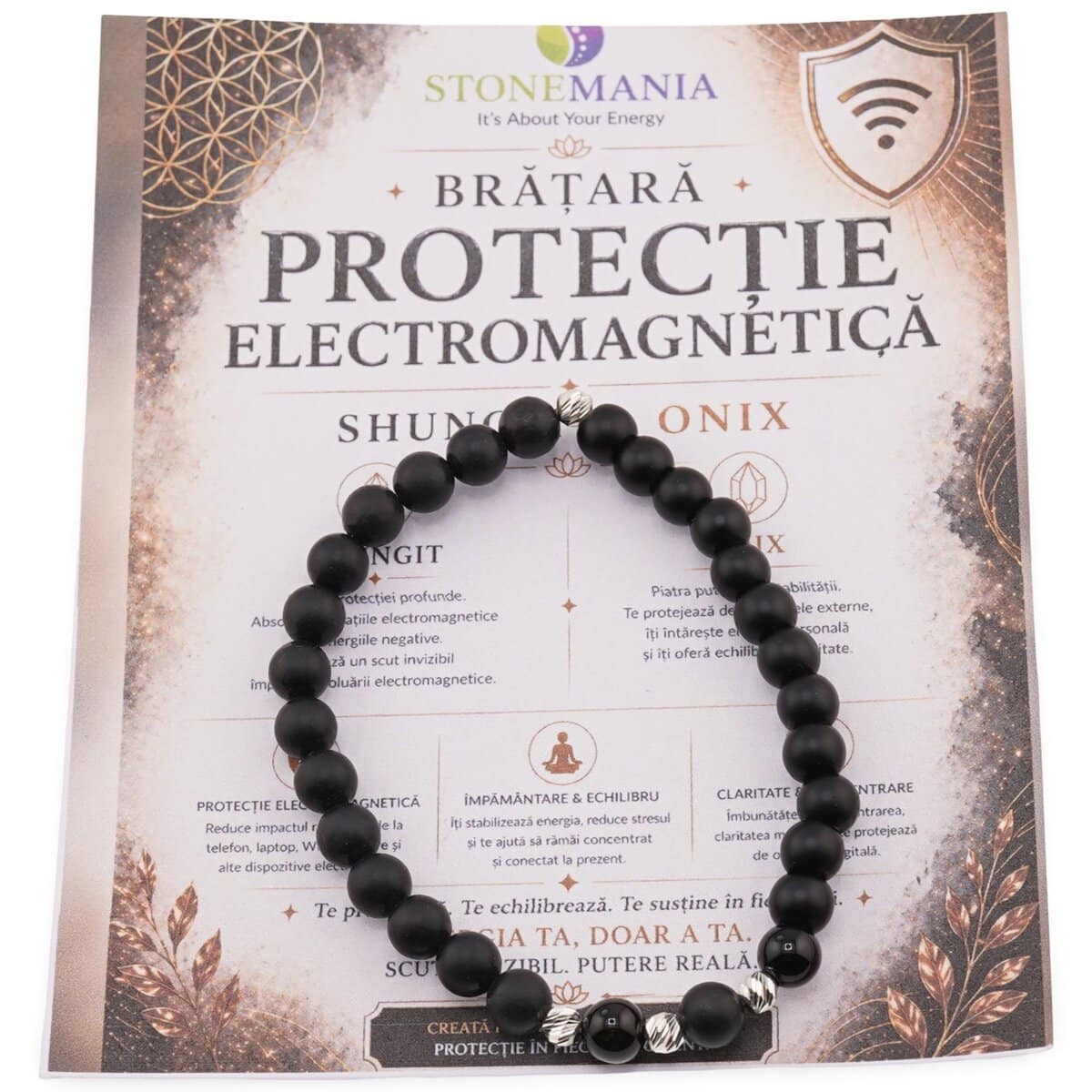 Brățară pentru PROTECȚIE ELECTROMAGNETICĂ cu cristale naturale și Argint 925