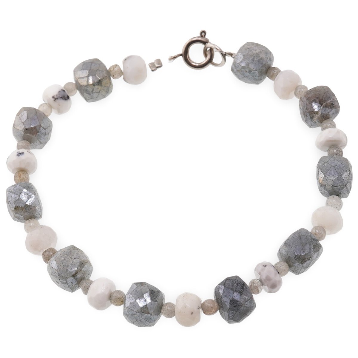 Bratara labradorit diamantat cuburi fatetate 8mm opal dendritic discuri fatetate 6mm si labradorit sfere 3mm