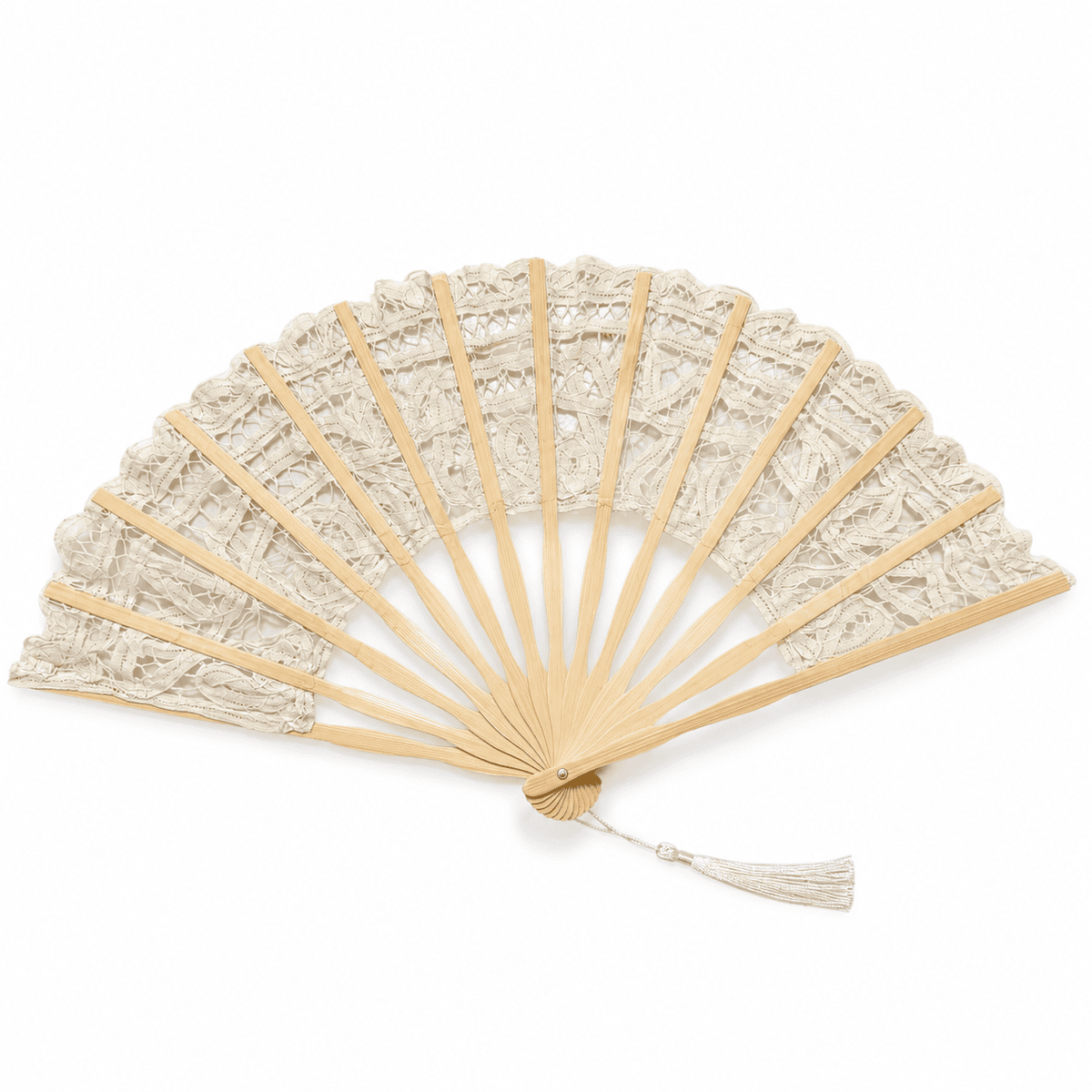 Evantai crem din dantela accesoriu elegant cu aspect vintage pentru evenimente si tinute speciale