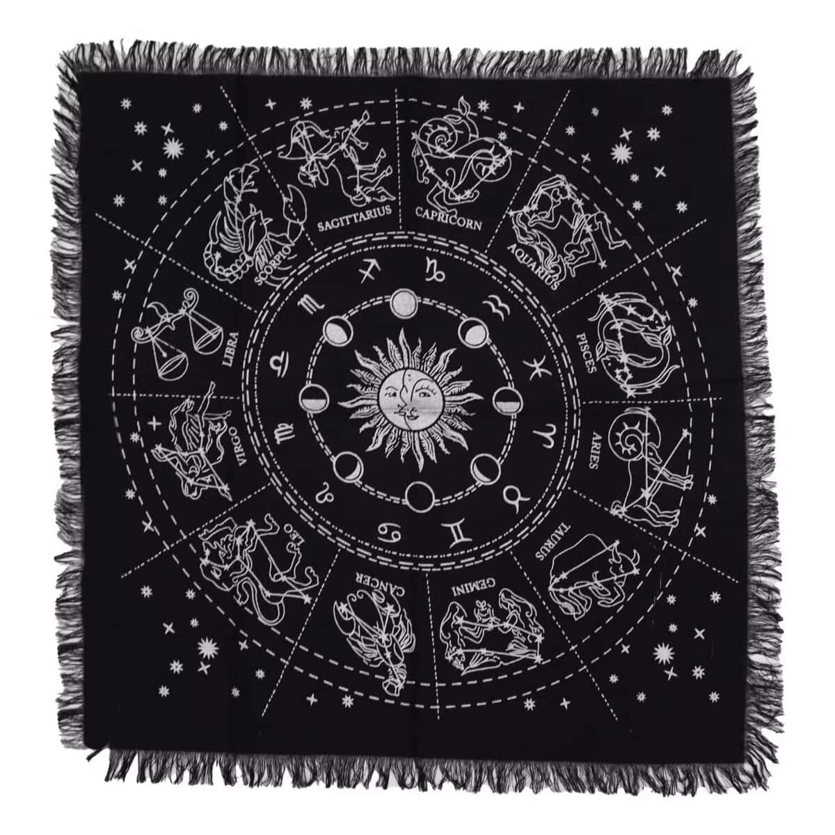 Fata de masa pentru tarot cu franjuri horoscop - 50cm x 50cm