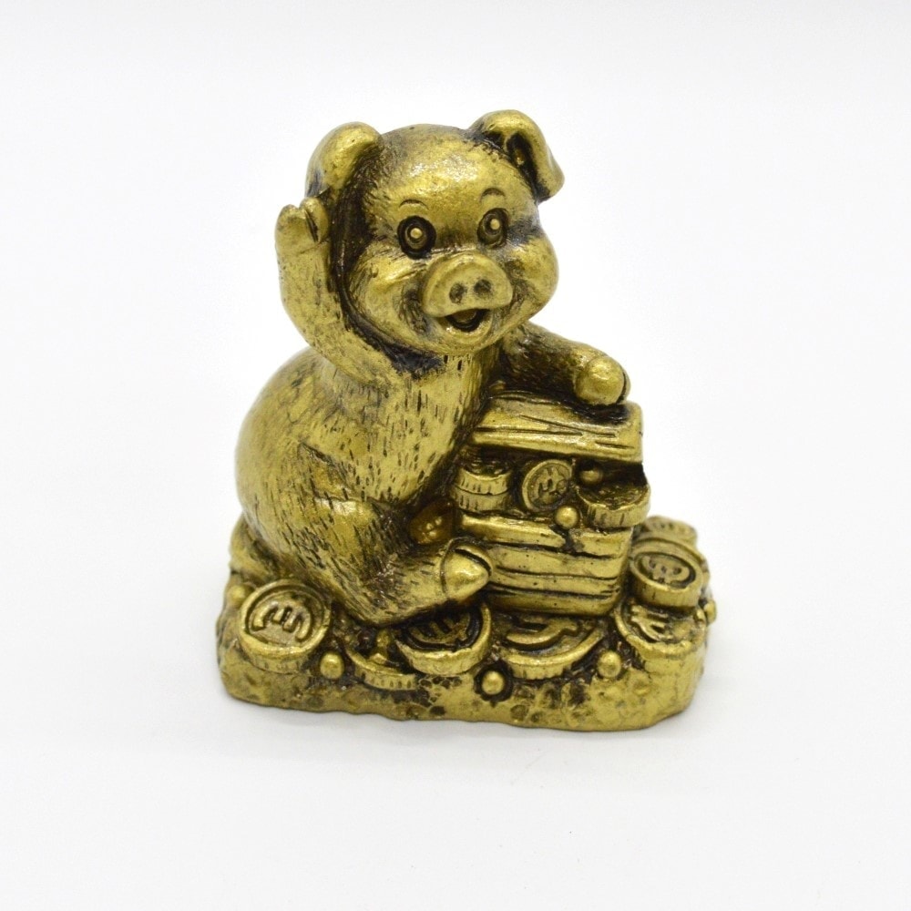 Statueta feng shui porc auriu din rasina 59cm model 3