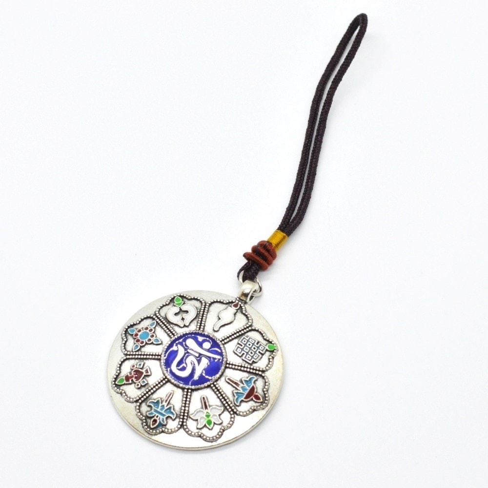 Amuleta feng shui din metal cu zodiac si 8 simboluri argintie 48mm