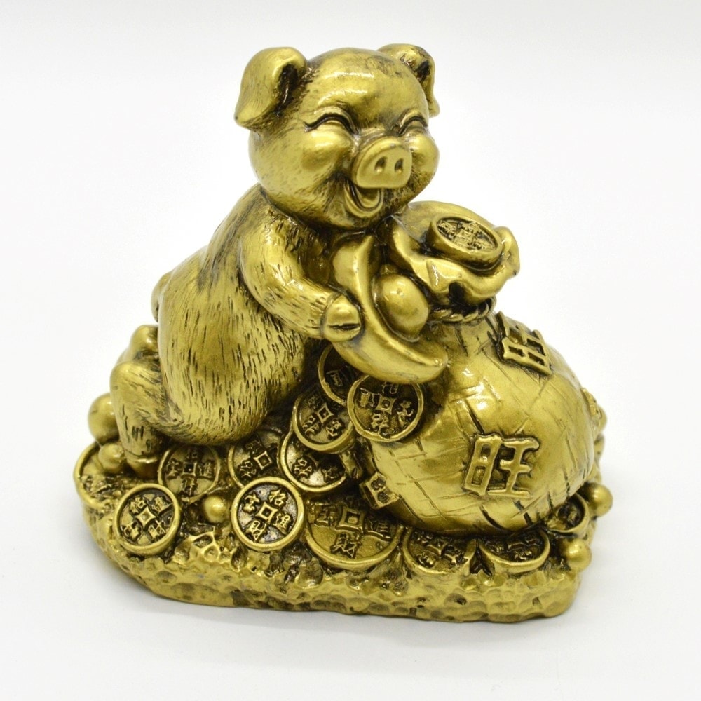 Statueta feng shui porc auriu din rasina 85cm model 12