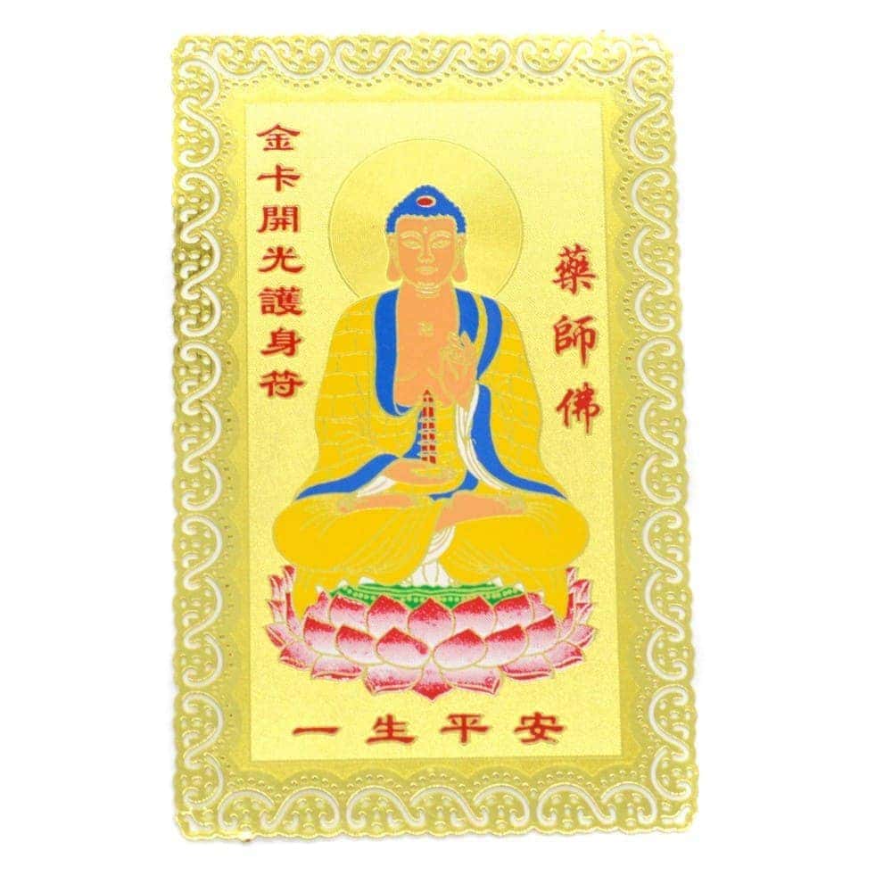 Card feng shui din metal - buddha invatatorul cu pagoda