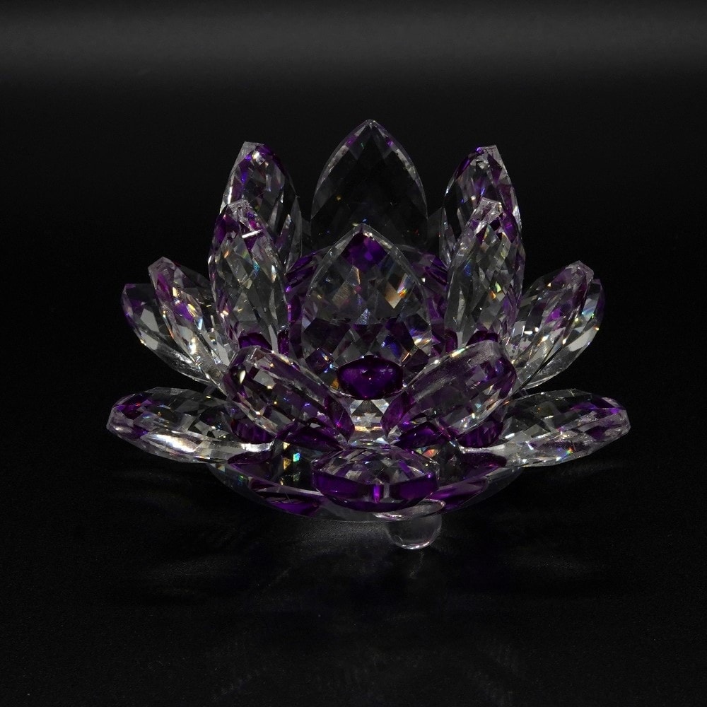 Floare De Lotus Mov Din Cristal De Sticla 8cm