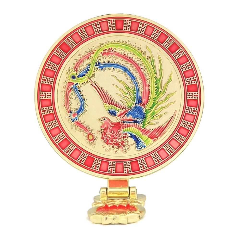 Statueta feng shui oglinda cu phoenix si mantra pentru indeplinirea dorintelor 2020