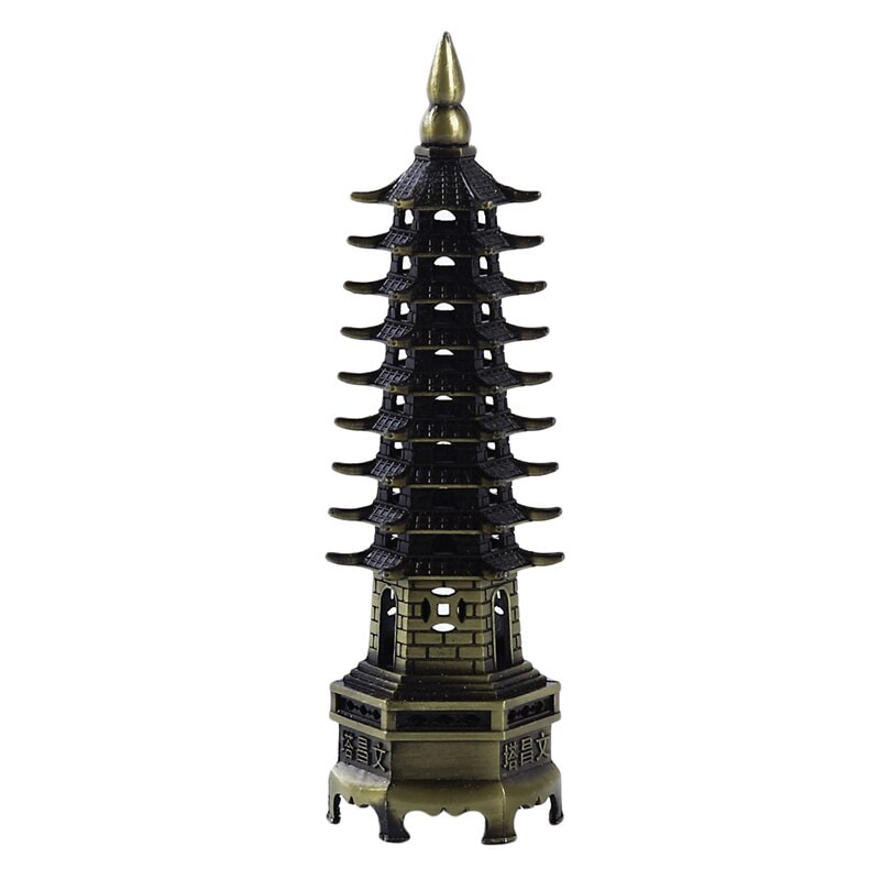 Statueta feng shui pagoda cu 9 niveluri din metal alama - 13cm