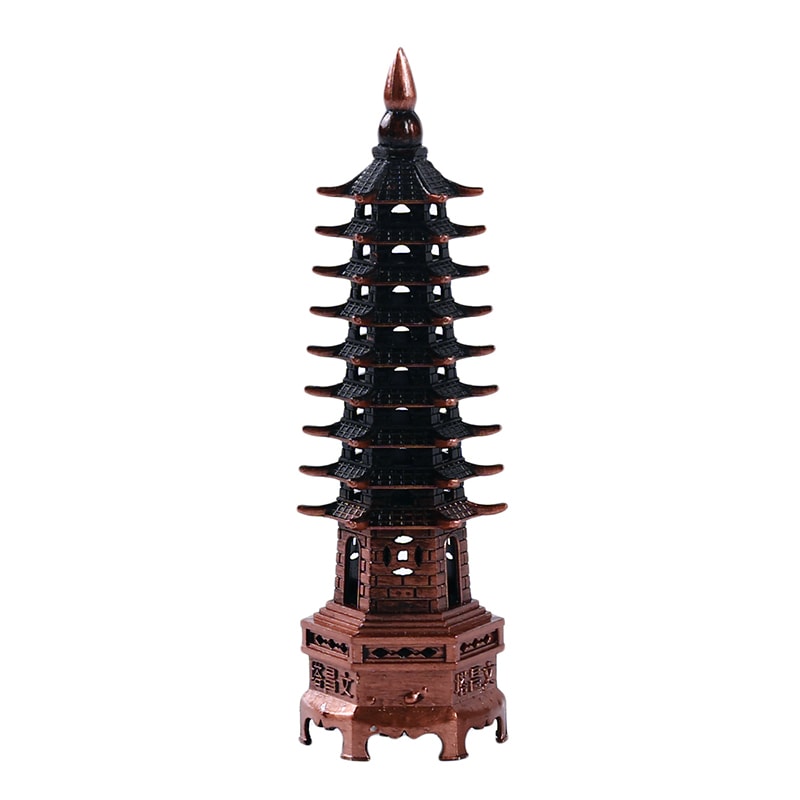 Statueta feng shui pagoda cu 9 niveluri din metal cupru - 13cm