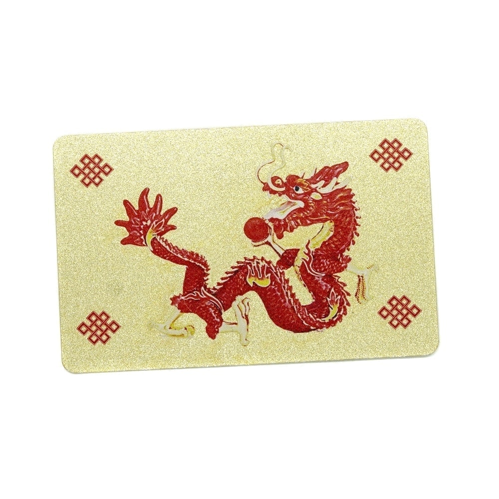 Card feng shui din plastic amuleta dragon cu bila de foc si nodul mistic