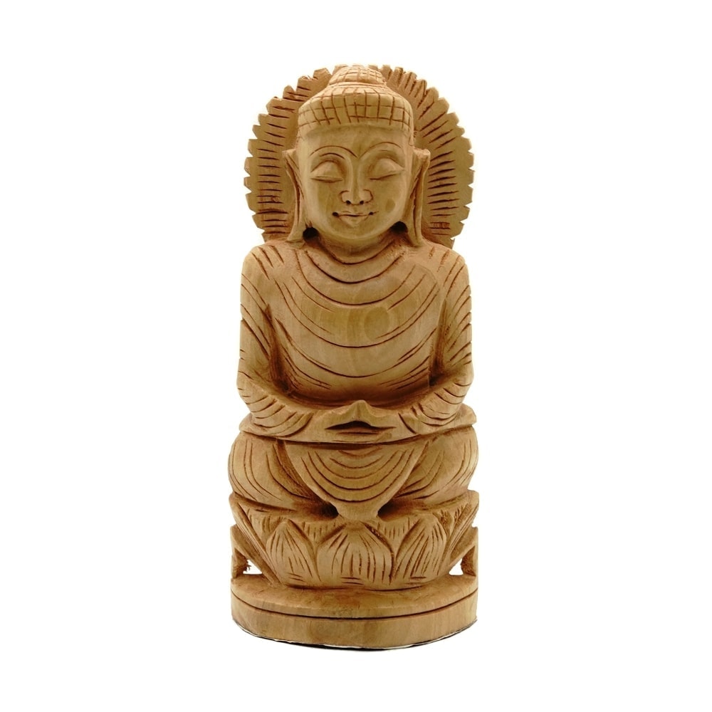 Statueta feng shui buddha in meditatie din lemn - 13cm