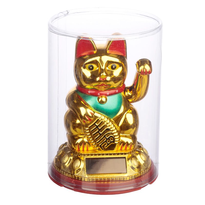 Pisica norocoasa Maneki Neko solara aurie, cu pepite - 9cm