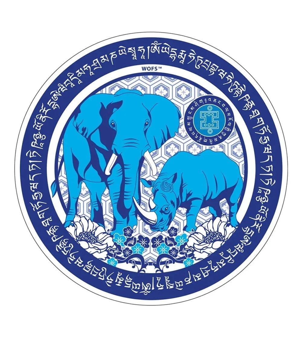 Abtibild feng shui anti-furt si violenta elefant si rinocer albastru - 11cm