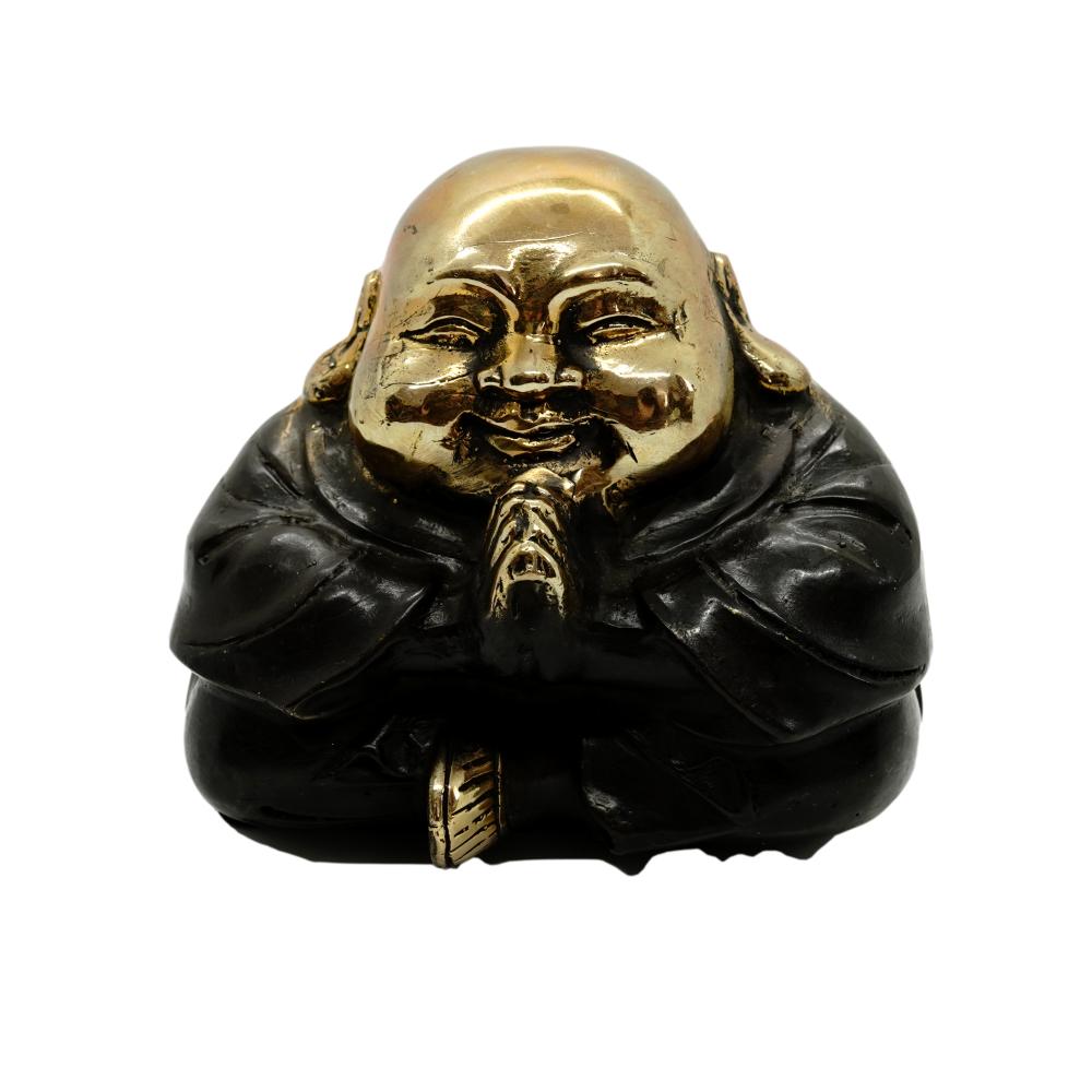 Statueta feng shui buddha in rugaciune din bronz - 12cm