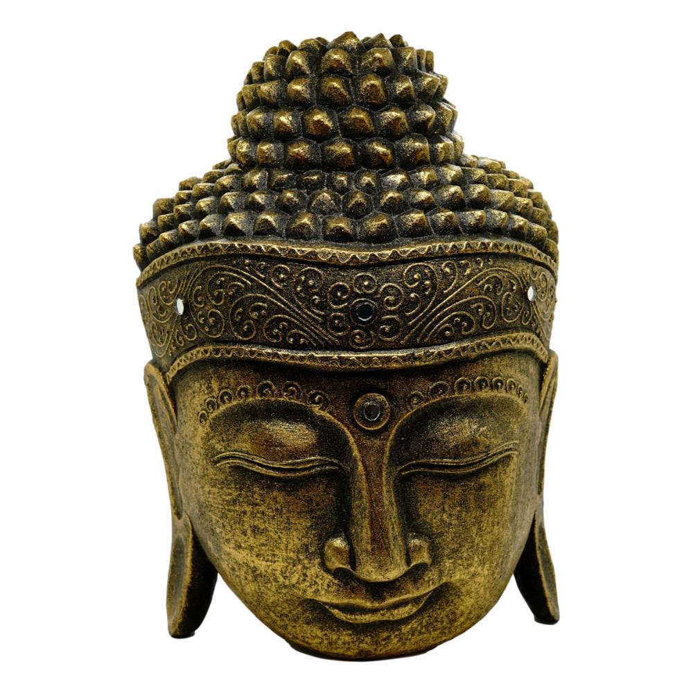 Statueta feng shui cap buddha din lemn pentru perete auriu - 30cm