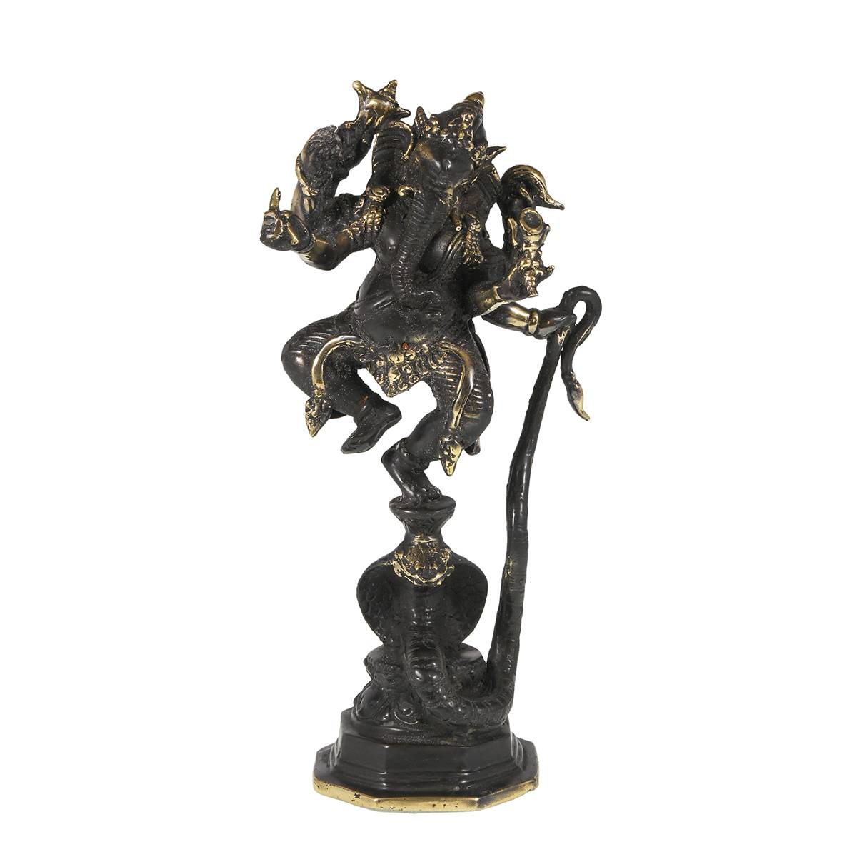 Statueta feng shui ganesh pe cobra din bronz - 25cm