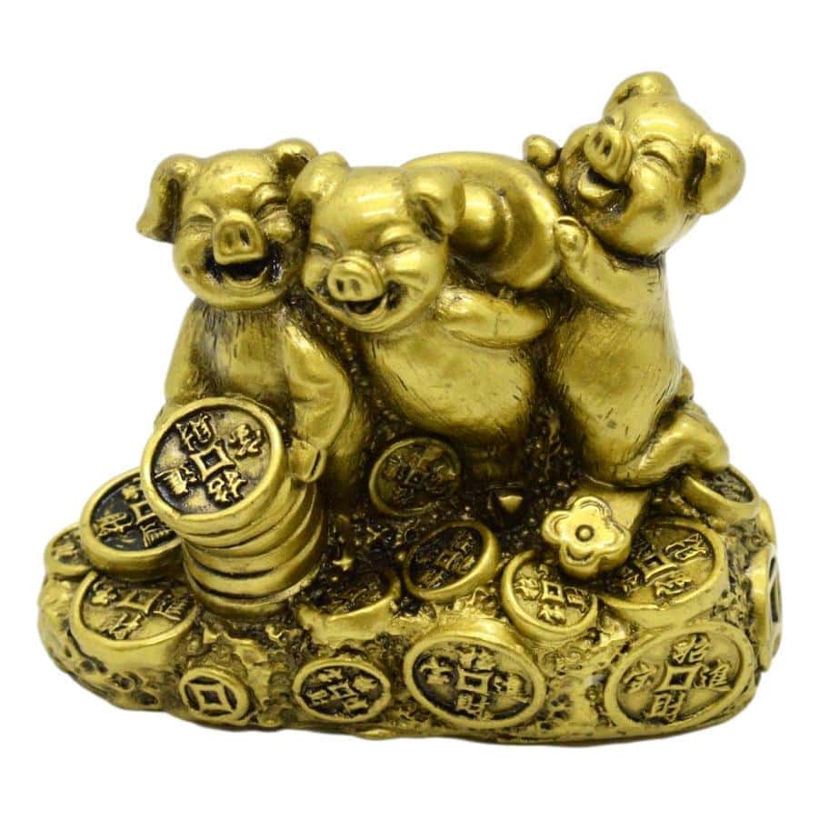Statueta feng shui porc auriu din rasina 87cm model 11