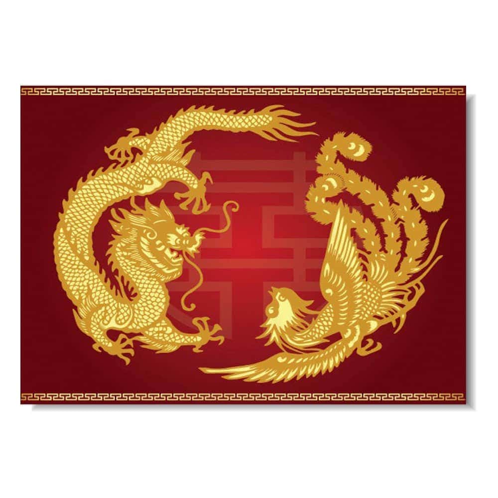 Tablou feng shui cu dragon si pasarea phoenix - model 3 20 x 30cm