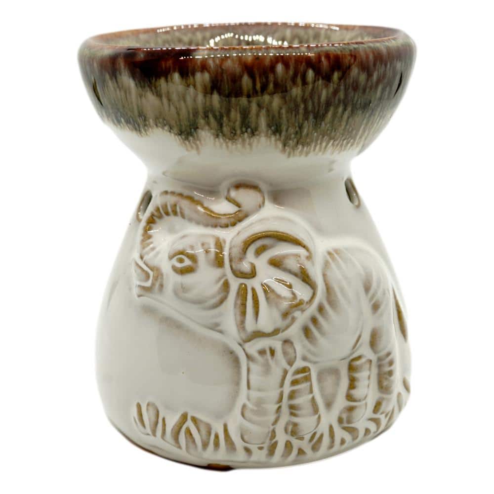 Vas aromaterapie din ceramica cu model elefant - alb