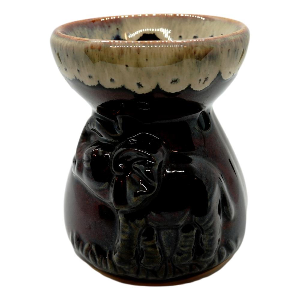 Vas aromaterapie din ceramica cu model elefant - maro inchis
