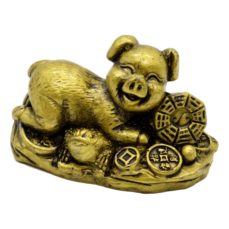 Statueta feng shui porc auriu din rasina 65cm model 5