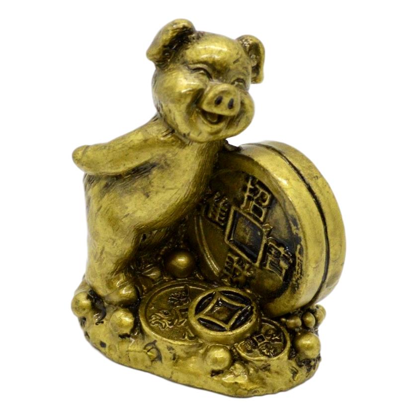 Statueta feng shui porc auriu din rasina 67cm model 4