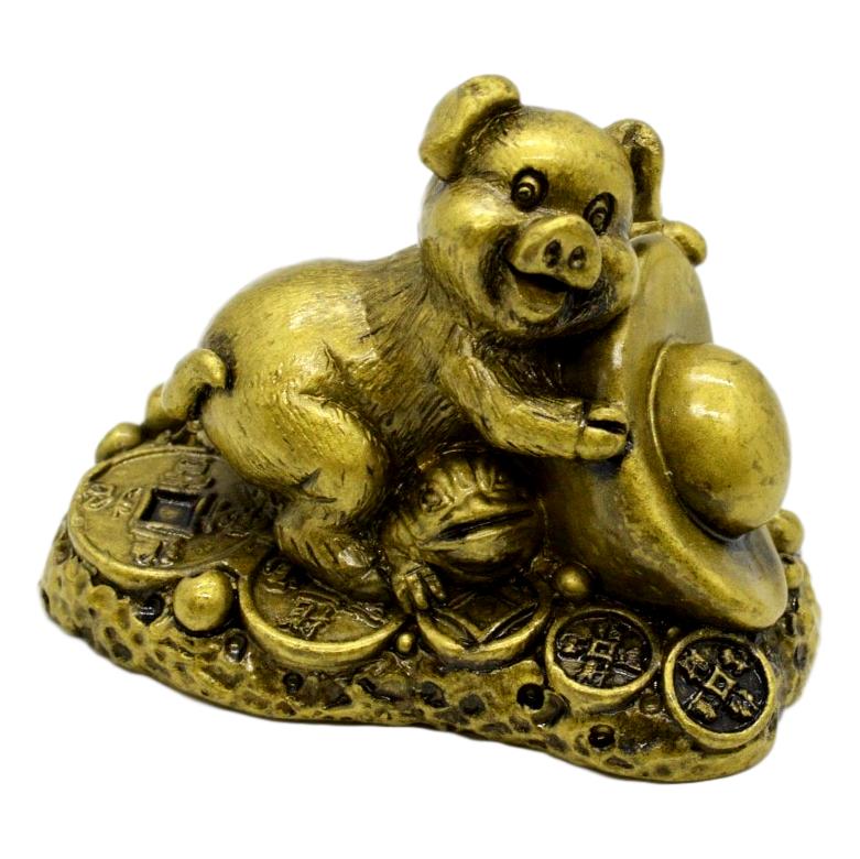 Statueta feng shui porc auriu din rasina 74cm model 9