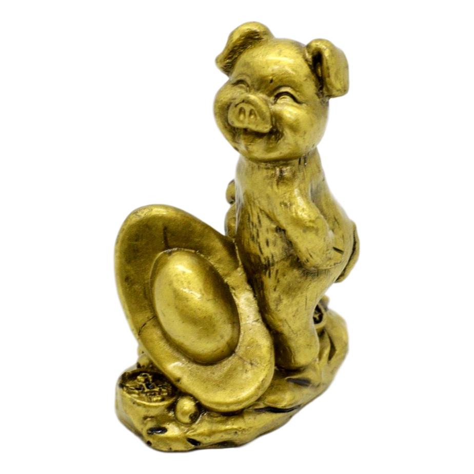 Statueta feng shui porc auriu din rasina 7cm model 2