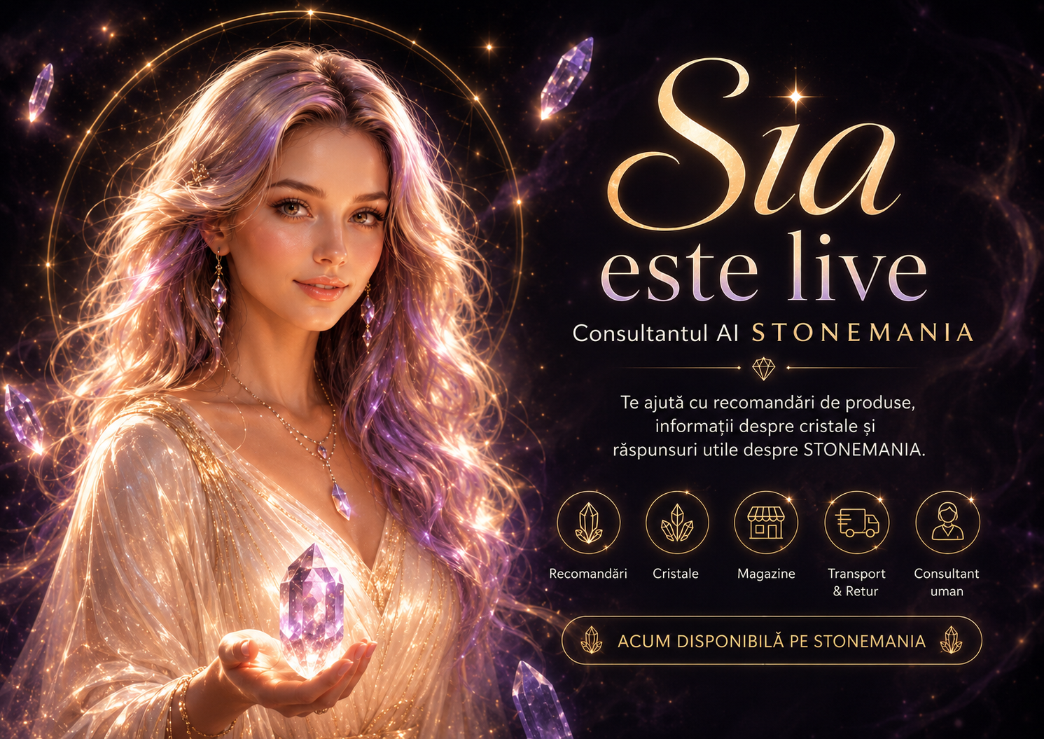 Sia este live pe STONEMANIA, consultantul AI pentru cristale, bijuterii și informații utile