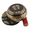 Bol tibetan cantator India cu pentagrama si Piciorul lui Buddha, cu perna colorata, 8,5cm, imagine 3